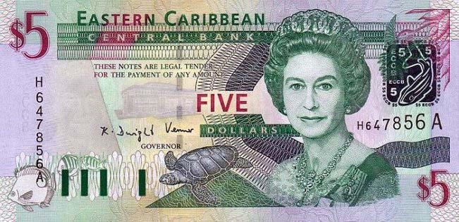 5 восточно-карибских долларов